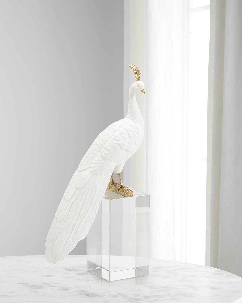 White Peacock Sculpture on Crystal Base II